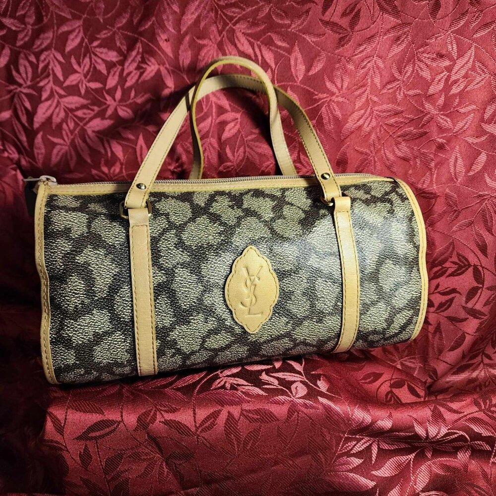 YSL Giraffe-Print Boston Bag Brown/tan Handbag with brass hardware RARE
